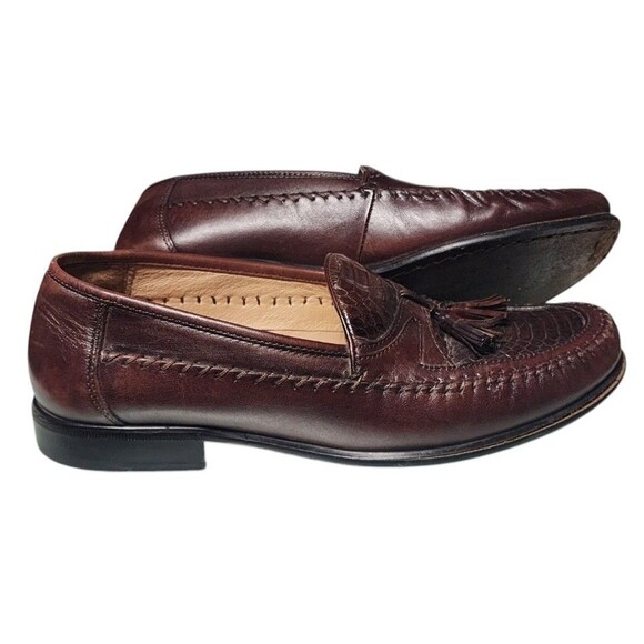 Domani Brown Leather and Snakeskin Tassel Loafers Size 9.5 main image 10
